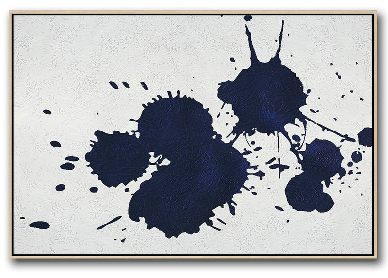 Custom Canvas Wall Art,Horizontal Abstract Painting Navy Blue Minimalist Painting On Canvas,Contemporary Art Canvas Painting